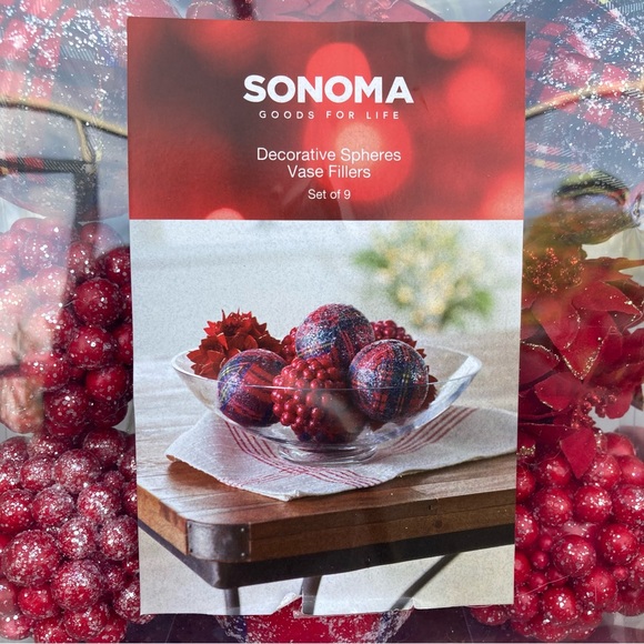 Sonoma Holiday Decorative Spheres 9 Vase Filler Red Plaid Berries Poinsettia NEW - Picture 7 of 10